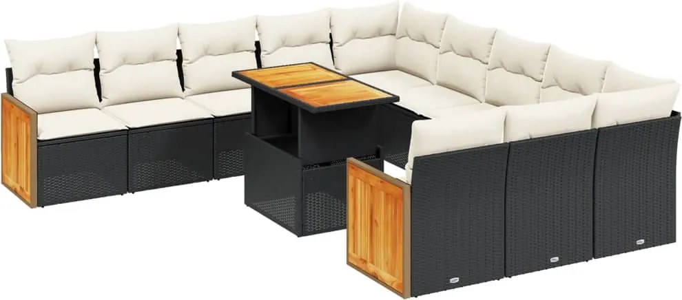 vidaXL Set canapele de grădină cu perne, 11 piese, negru, poliratan