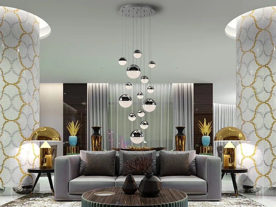 Lustra XXL LED dimabila cu telecomanda design modern Sphere 14L crom