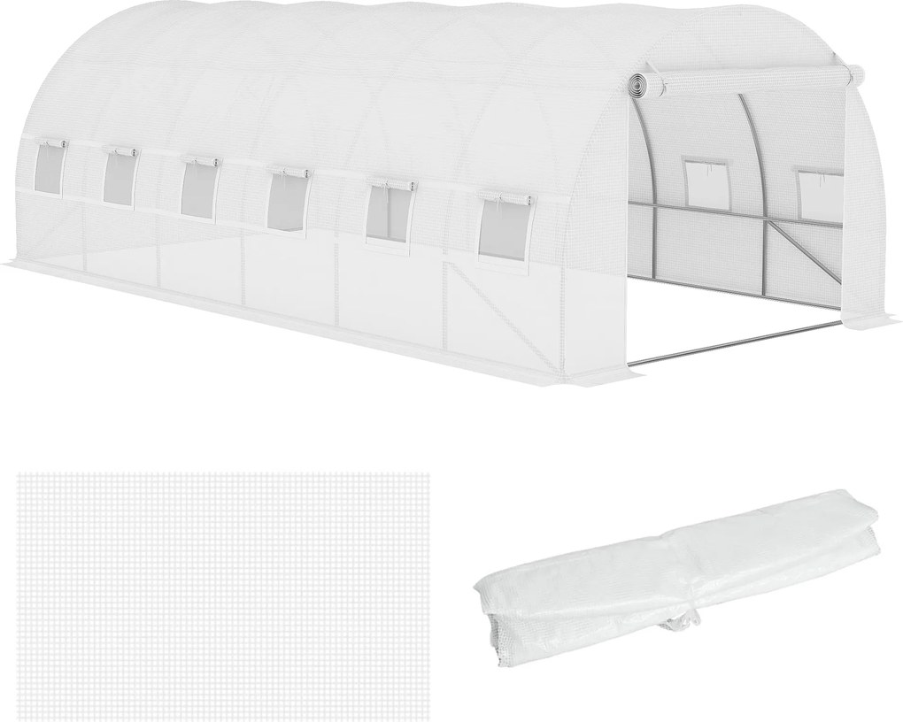 Outsunny Foliă de Schimb Seră Tunel 18 m², folie 6L x 3l x 2H m PE Anti-UV impermeabilă 12 ferestre + Ușă Rulabilă cu Fermoar | Aosom Romania