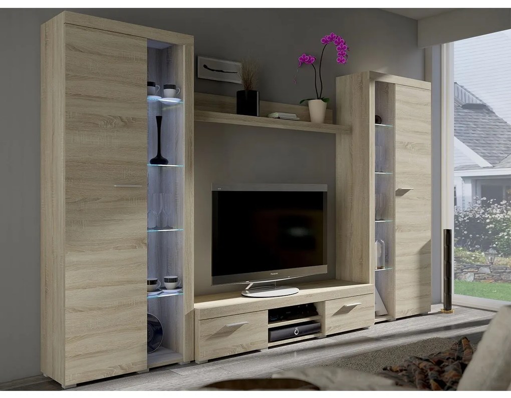 Mobilier living Rokara XL (stejar sonoma) (iluminat LED Alb). 1058318