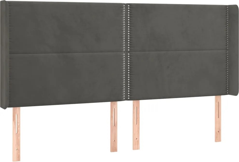 vidaXL Tăblie de pat cu aripioare gri închis 183x16x118/128 cm catifea