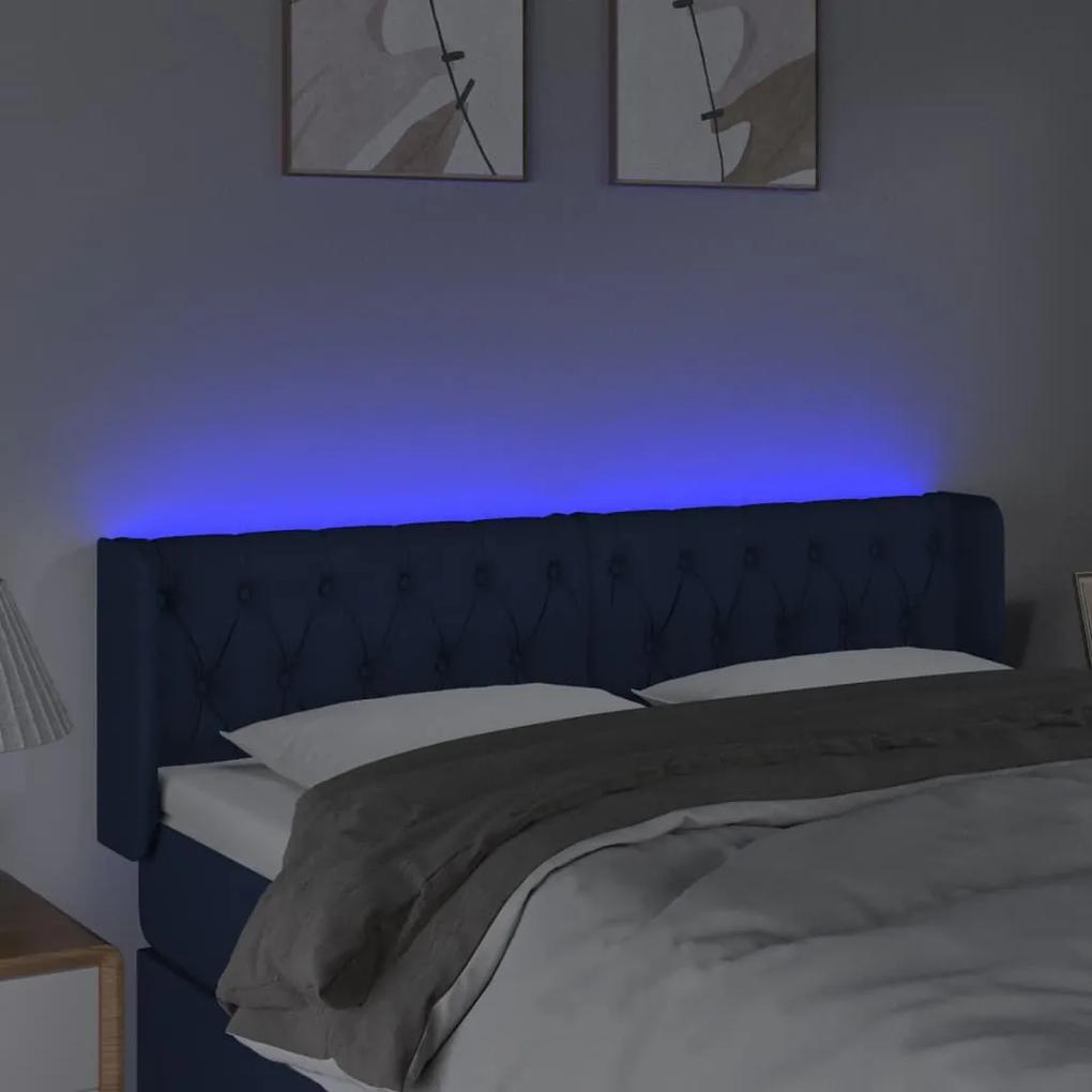 Tablie de pat cu LED, albastru, 147x16x78 88 cm, textil 1, Albastru, 147 x 16 x 78 88 cm