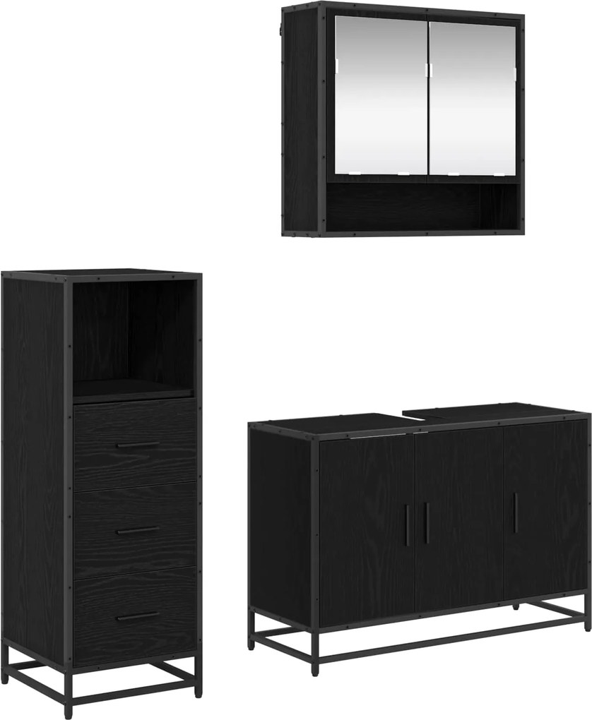 vidaXL Set de mobilier pentru baie 3 pcs Stejar Negru Lemn compozit