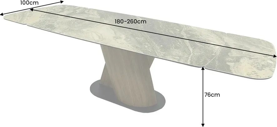 Masa extensibila ceramica bej taupe, furnir lemn de nuc ELEMENTS 180-260cm