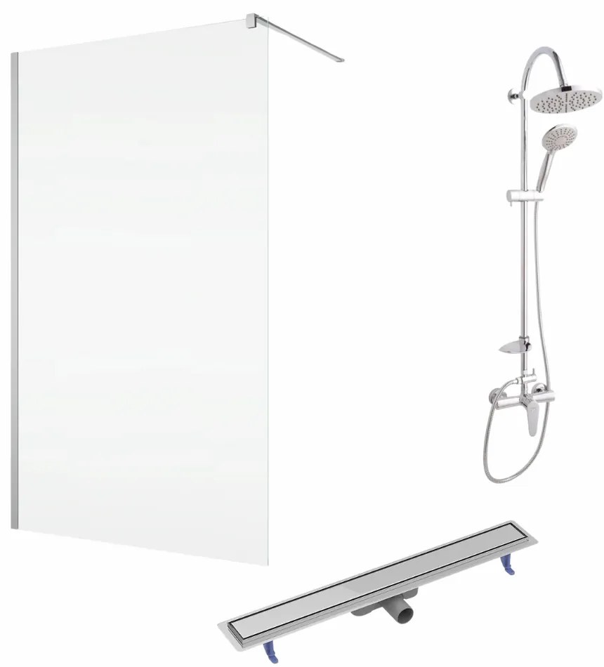 Set paravan dus 80x200 cm Aquaperle, Easy Sanswiss, rigola cu capac faiantabil reversibil din otel si coloana dus crom