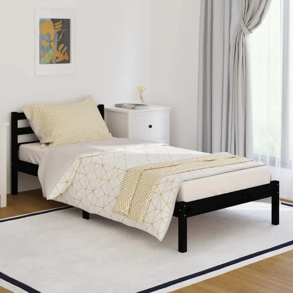 810419 vidaXL Cadru de pat, negru, 90x200 cm, lemn masiv de pin