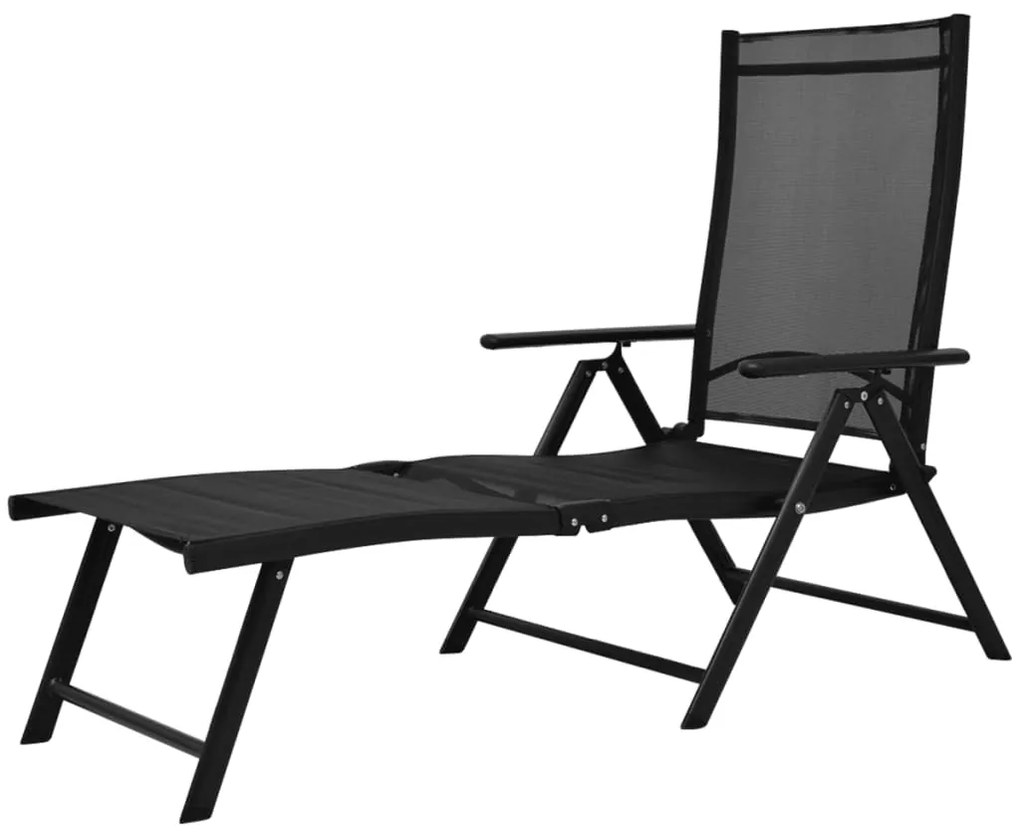 Sezlong de plaja pliabil, negru, aluminiu