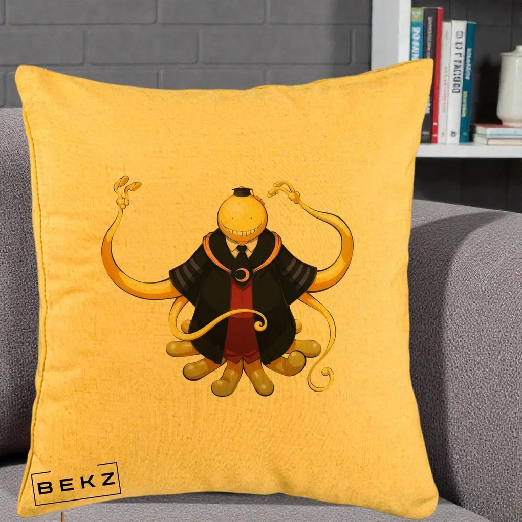 Perna Personalizata Assassination Classroom Koro-sensei, 40x40 cm, Galben, Husa Detasabila, Perna Inclusa, BEKZ®
