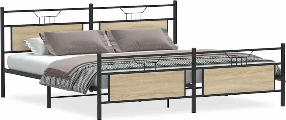 vidaXL Cadru pat metalic fără saltea, stejar sonoma, 200x200 cm