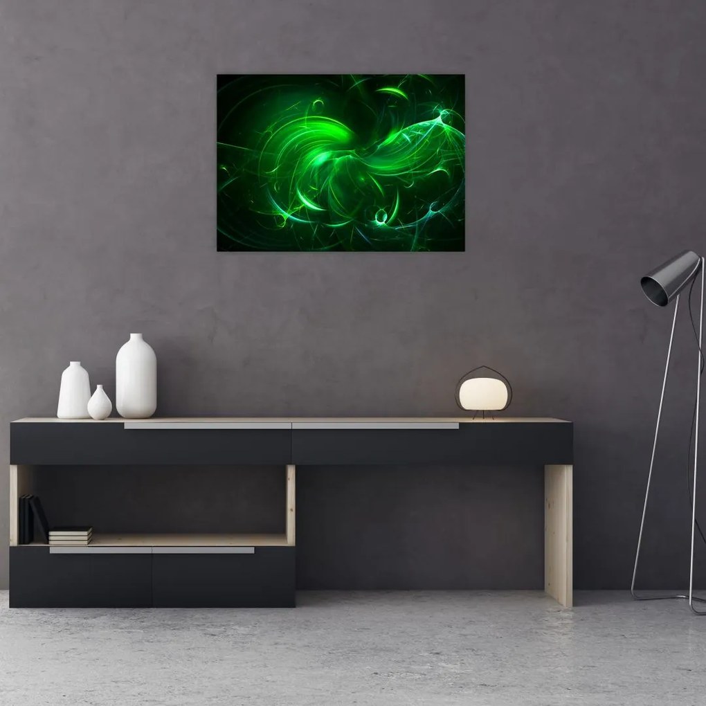 Tablou pe sticlă - abstracție verde (70x50 cm)