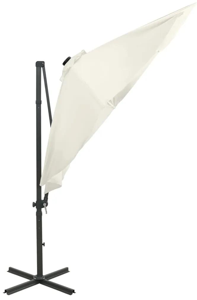 Umbrela suspendata cu stalp si LED-uri, nisipiu, 300 cm Nisip, 300 cm