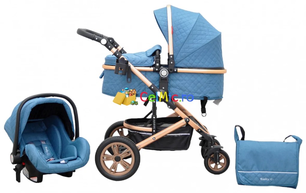 Carucior 3in1 cu landou reversibil si scoica - BabyCare PRO, 0-36 luni - CPC-24-tucoaz