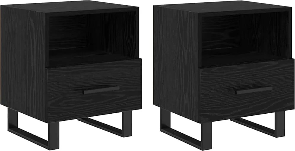 vidaXL Dulap de noapte cu sertar 2 pcs Stejar Negru 40 x 35 x 47,5 cm