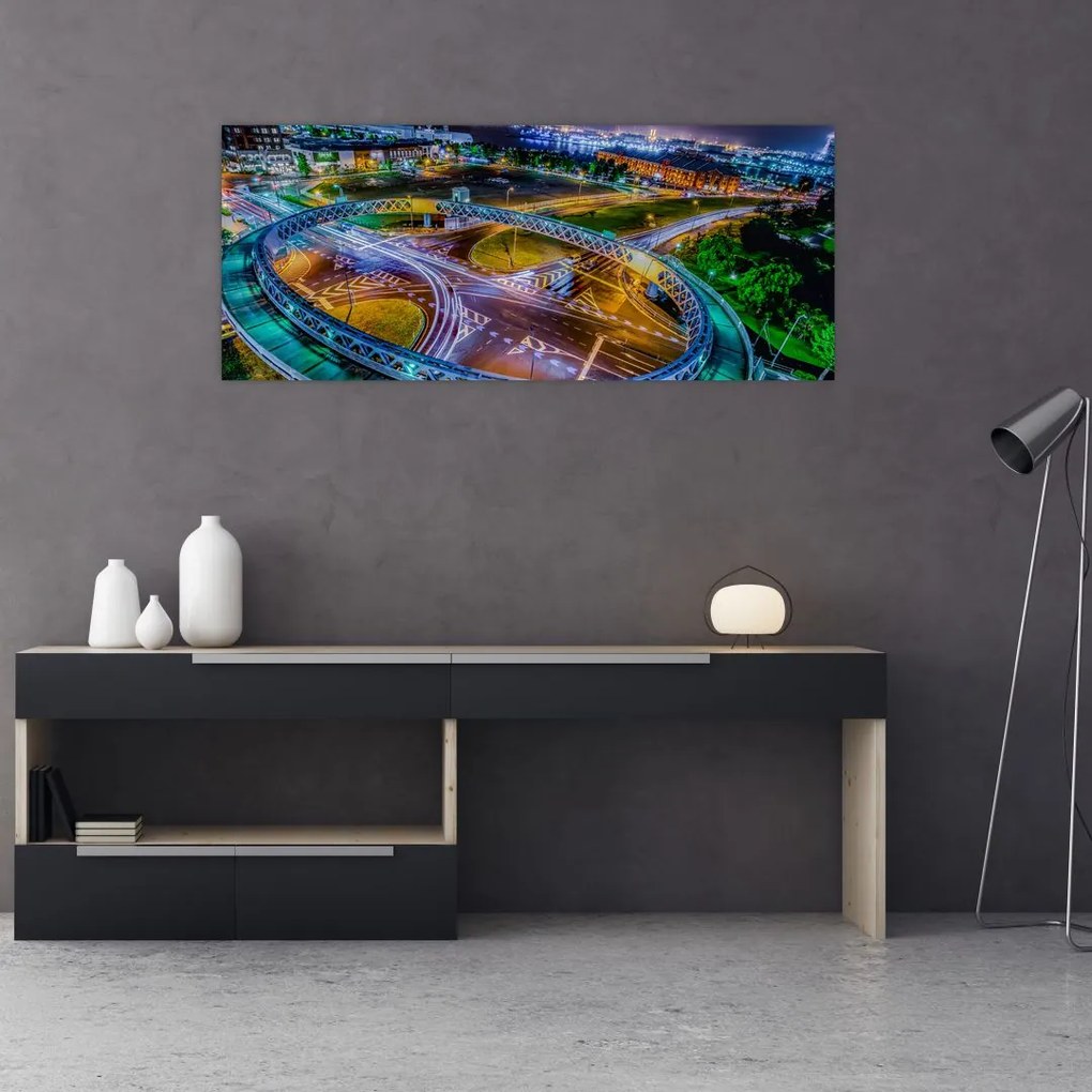 Tablou panorama orașului nocturn (120x50 cm)