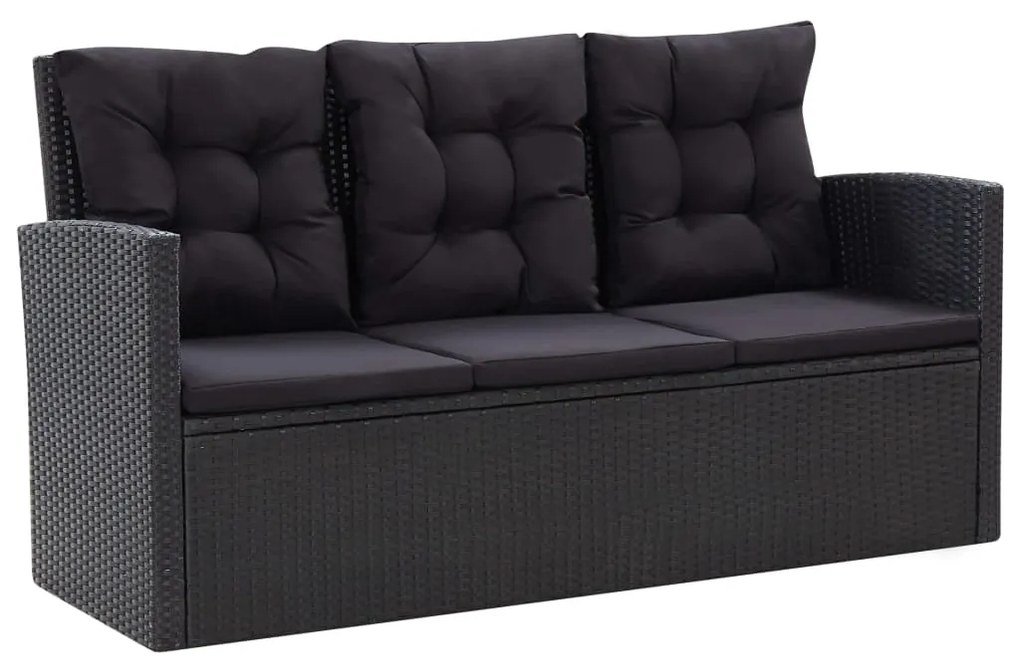 Set mobilier de gradina cu perne, 6 piese, negru, poliratan