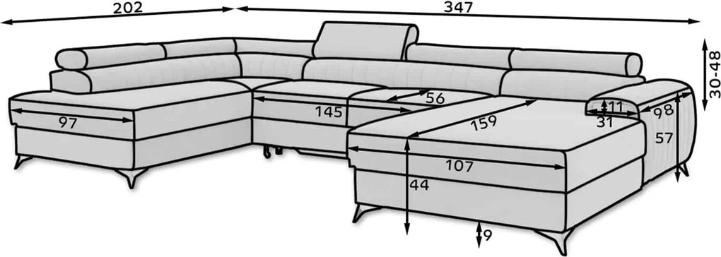 Colțar lemn masiv Formă U Extensibil Levi 347x202cm - Gojo 101, Dreapta
