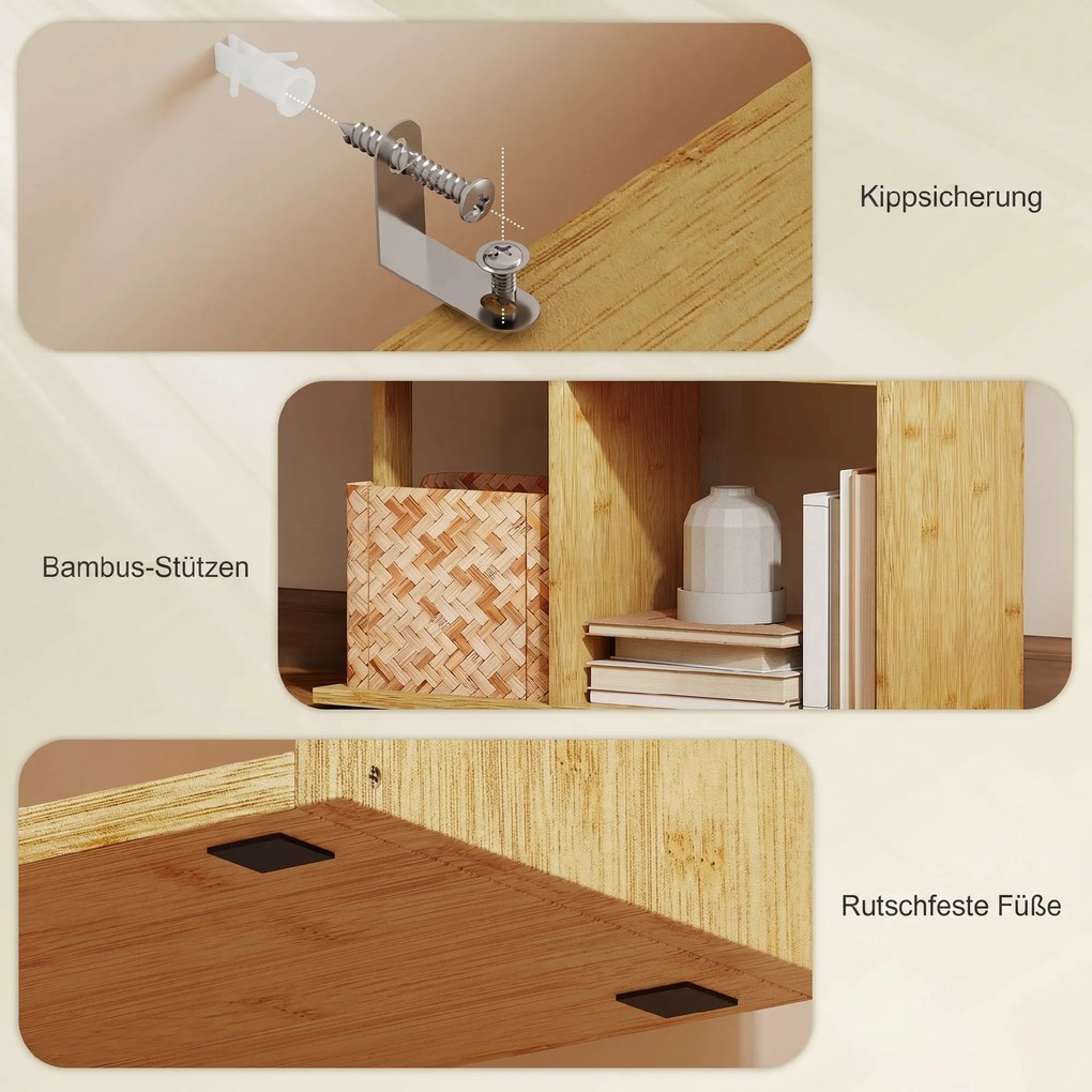 HOMCOM Librărie modernă și asimetrică cu 5 niveluri din bambus, 62.5 x 23 x 165 cm, lemn | Aosom Romania