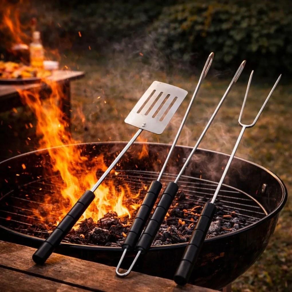 Set 3 ustensile inox pentru grătar