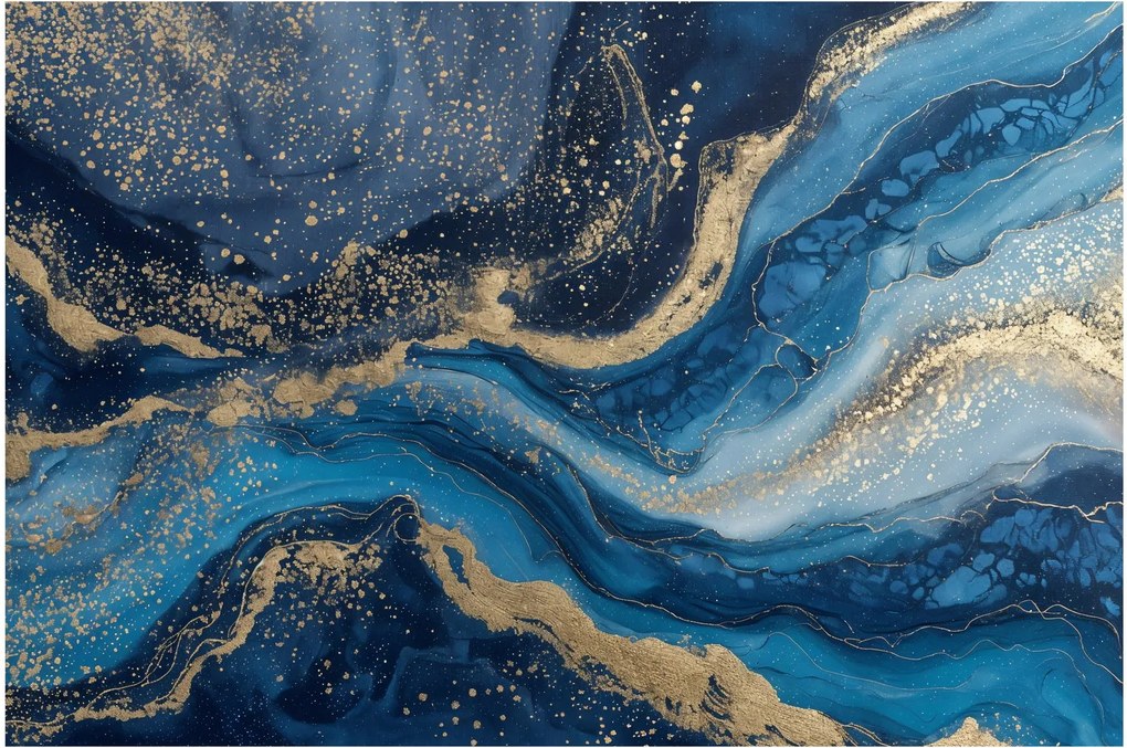 Tablou - Marmură abstractă albastru-aurie (90x60 cm)