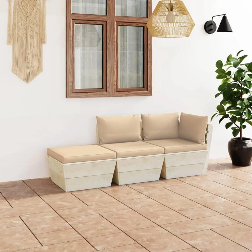 3063423 vidaXL Set mobilier grădină din paleți cu perne, 3 piese, lemn molid
