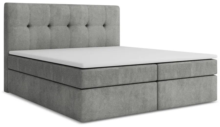 Pat boxspring gri cu spațiu de depozitare 140x200 cm Palta – Makamii