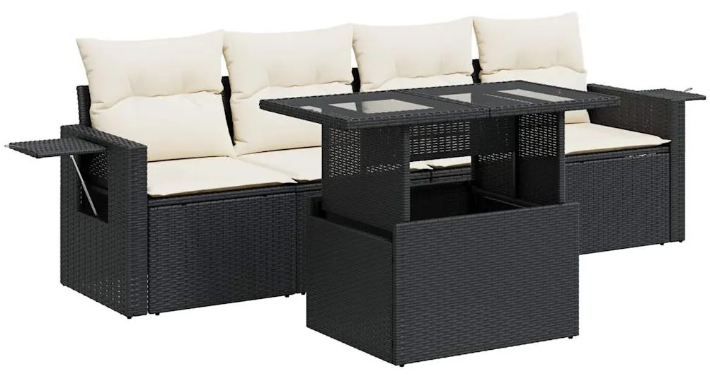 3326397 vidaXL Set mobilier de grădină cu perne, 5 piese, negru, poliratan