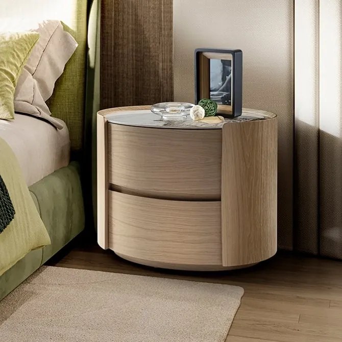 Noptiera ovala cu 2 sertare Enoc stejar deschis