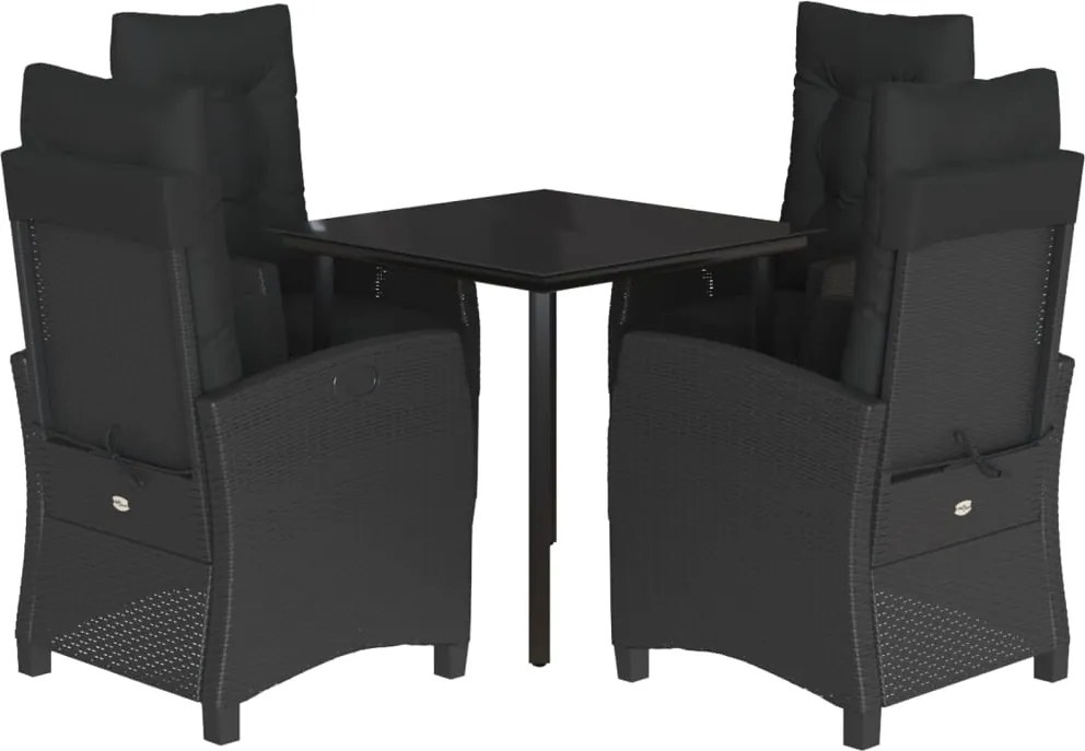 vidaXL Set mobilier de grădină cu perne, 5 piese, negru, poliratan