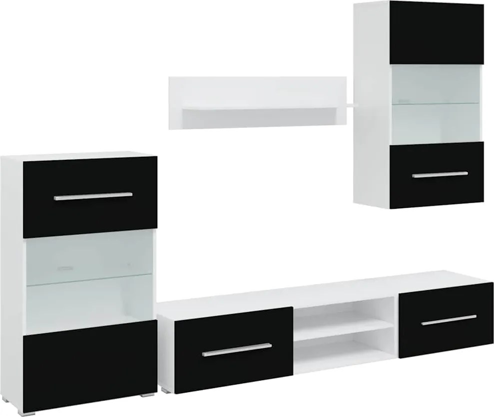 vidaXL Set mobilier comodă TV de perete, 5 piese, iluminare LED, negru