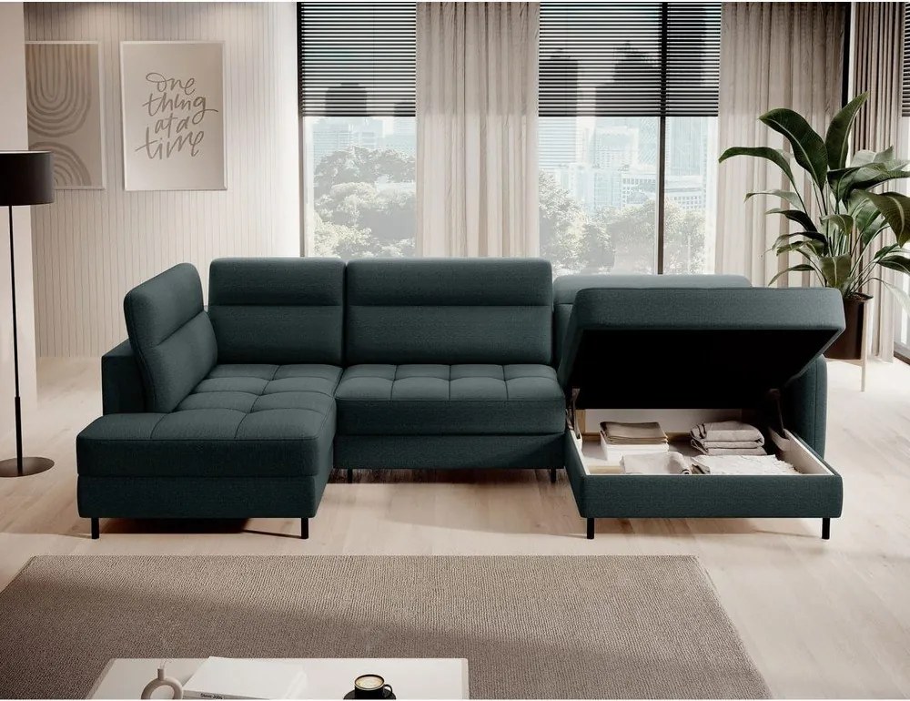 Colțar verde extensibil/cu spațiu de depozitare cu tapițerie din catifea (cu colț pe partea stângă/în formă de "U") Berrto – ELTAP