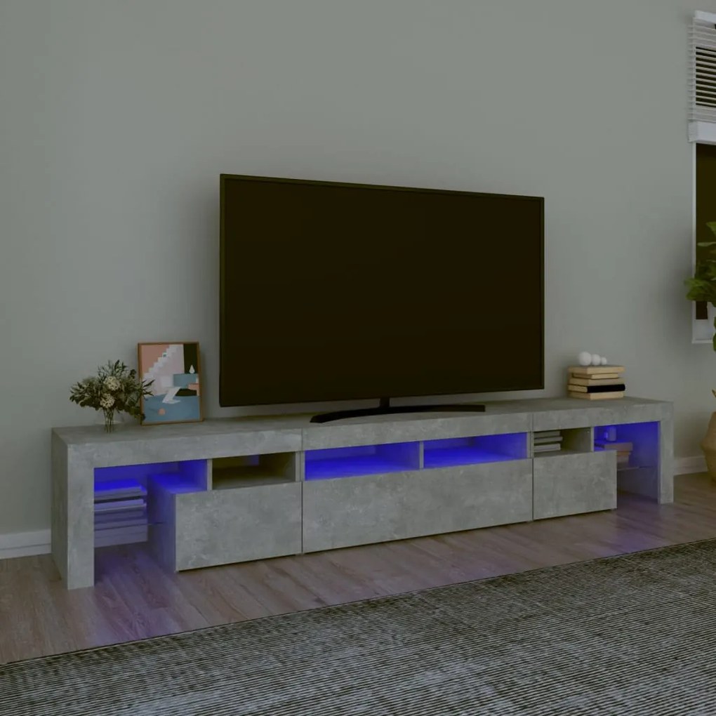 3152789 vidaXL Comodă TV cu lumini LED, gri beton, 230x36,5x40cm