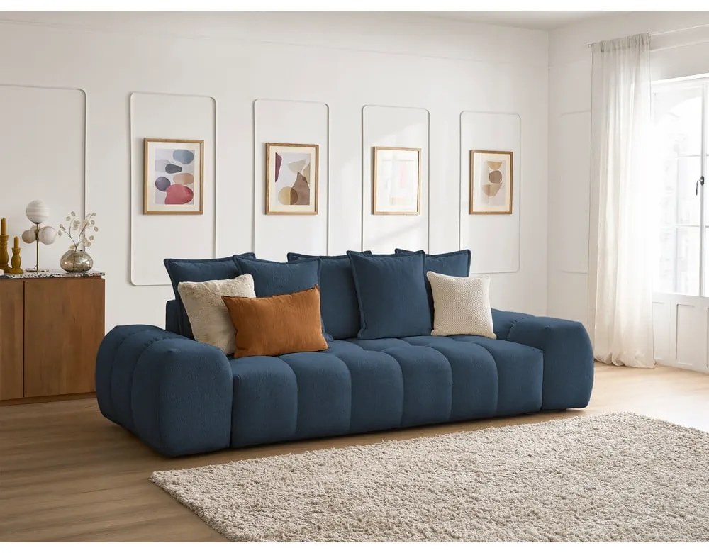 Canapea albastru-închis cu tapițerie din chenille 278 cm Everest – Bobochic Paris