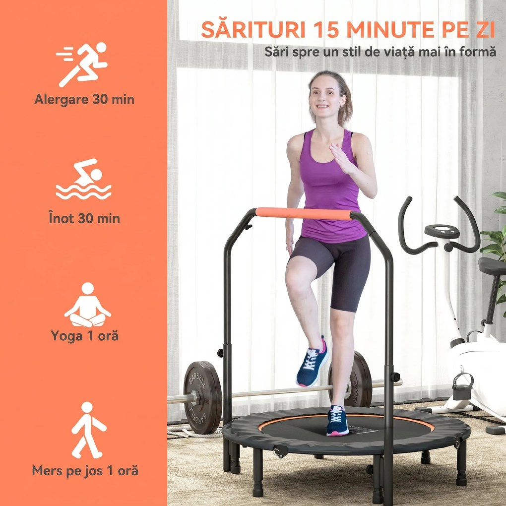 HOMCOM Trampolin Fitness Mini Pliabil de 45", cu Mâner Reglabil cu Spumă, Portocaliu | Aosom Romania