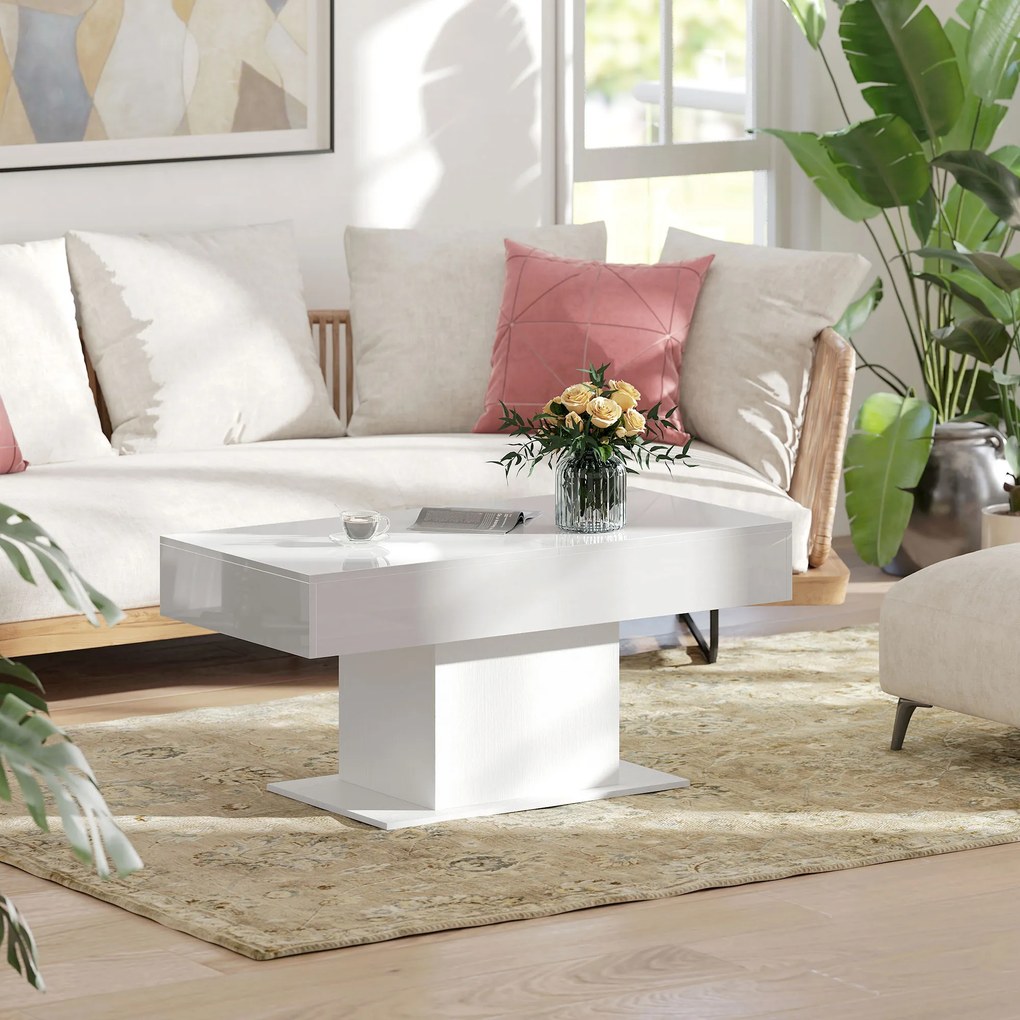 HOMCOM Măsuță de Cafea Extensibilă cu Compartiment, Măsuță de Sufragerie Modernă cu Picioare Antiderapante, Măsuță de Living pentru Acasă Birou, 108-178,5x53x49 cm, Alb Lucios | Aosom Romania