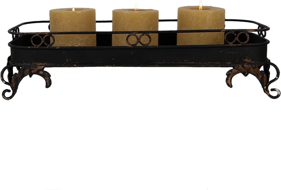 Tava decorativa, pentru lumanari, neagra, din metal, 55x20x14 cm