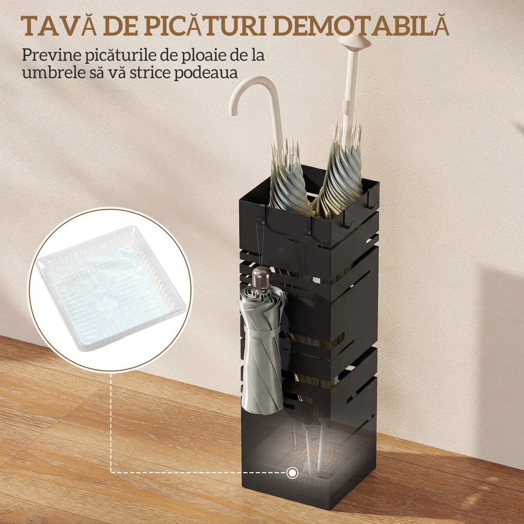 HOMCOM Suport Autoportant pentru Umbrele, Pătrat, Metalic, Negru | Aosom Romania