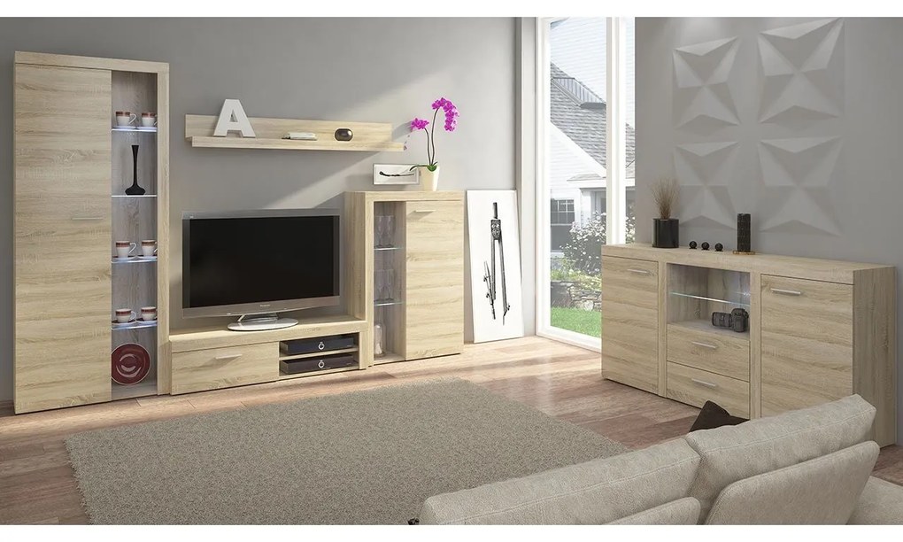 Mobilier living Rokara (cu komodou) (stejar sonoma) (iluminat LED). 1058159