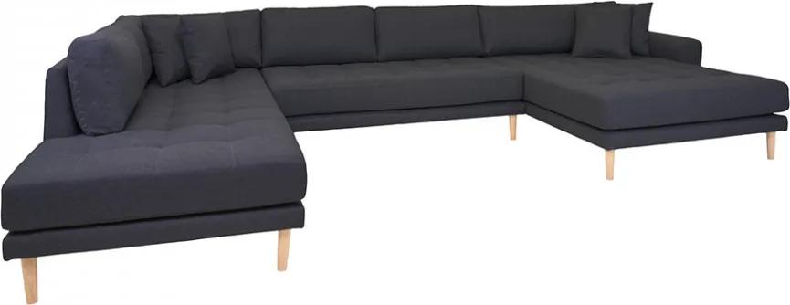 Canapea cu colt gri inchis din poliester si lemn 370 cm Lido Left U House Nordic