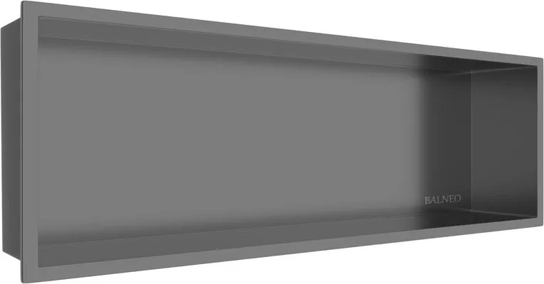 Raft incastrat dreptunghiular Balneo Wall-Box One cu rama 60x20x10 cm Gun Metal periat