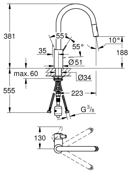GROHE 31481001 - Baterie pentru chiuvetă EUROSMART COSMOPOLITAN, crom lucios