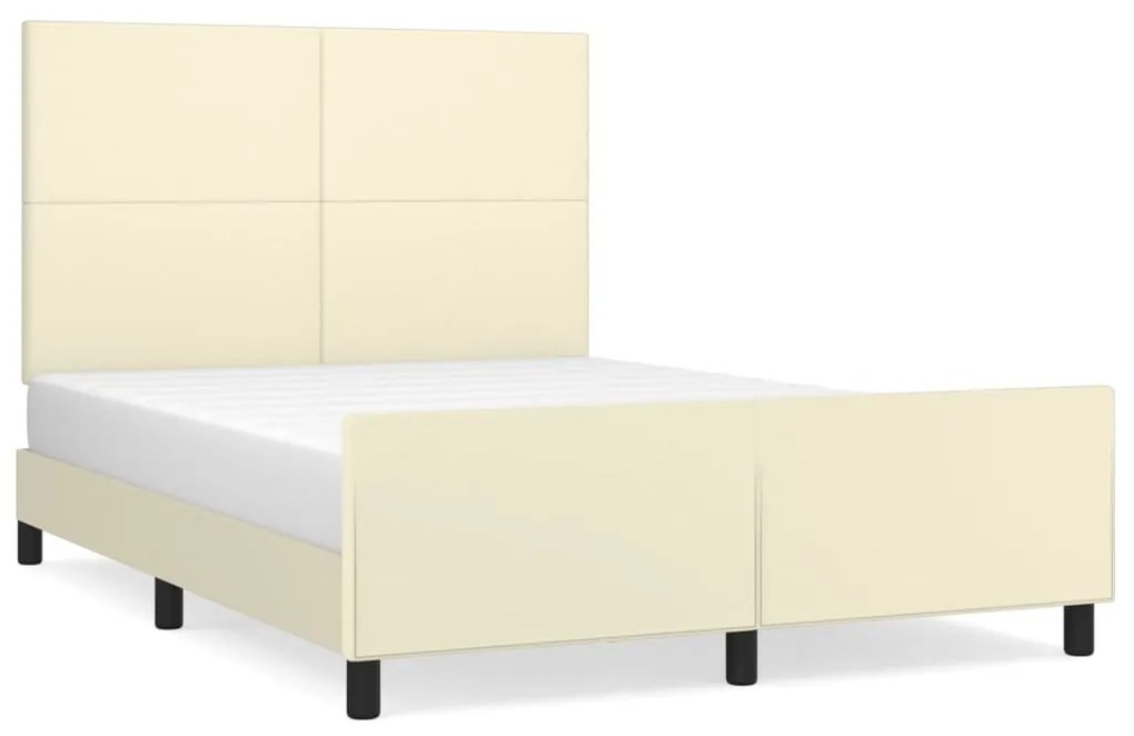 Cadru de pat cu tablie, crem, 140x200 cm, piele ecologica Crem, 140 x 200 cm, Design simplu