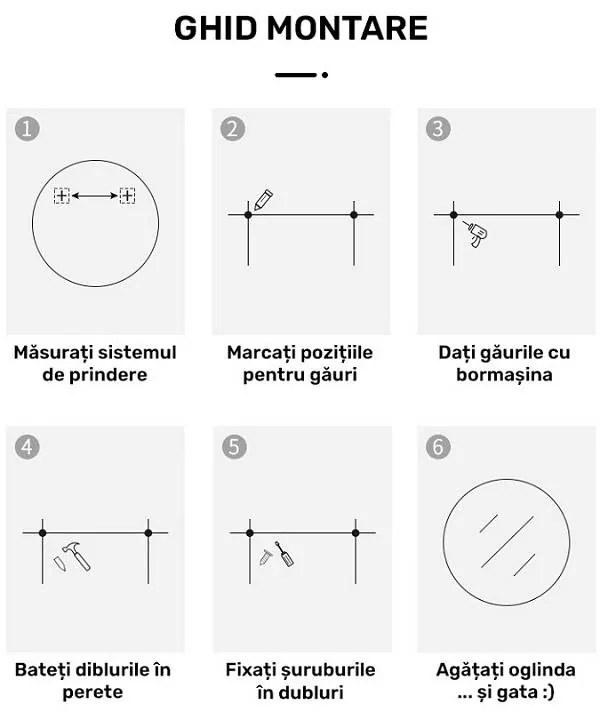 Oglindă LED Rotundă (90 cm), 3 Moduri Iluminare (Lumină Rece, Naturală, Caldă), Intensitate Reglabilă, Funcție Dezaburire, Ceas (Timer) și Termometru, Control Tactil (Touch)