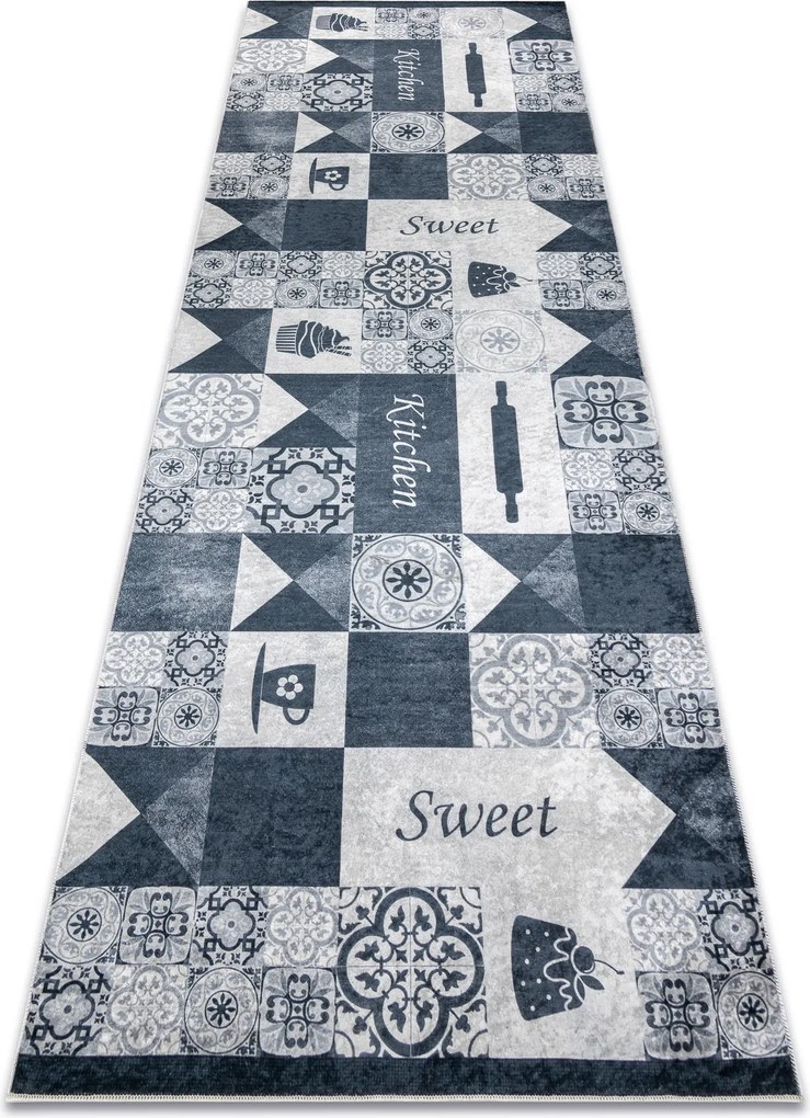 ANDRE 44211 covor lavabil gresii de Lisbona, bucatarie, anti-alunecare - gri / argintiu