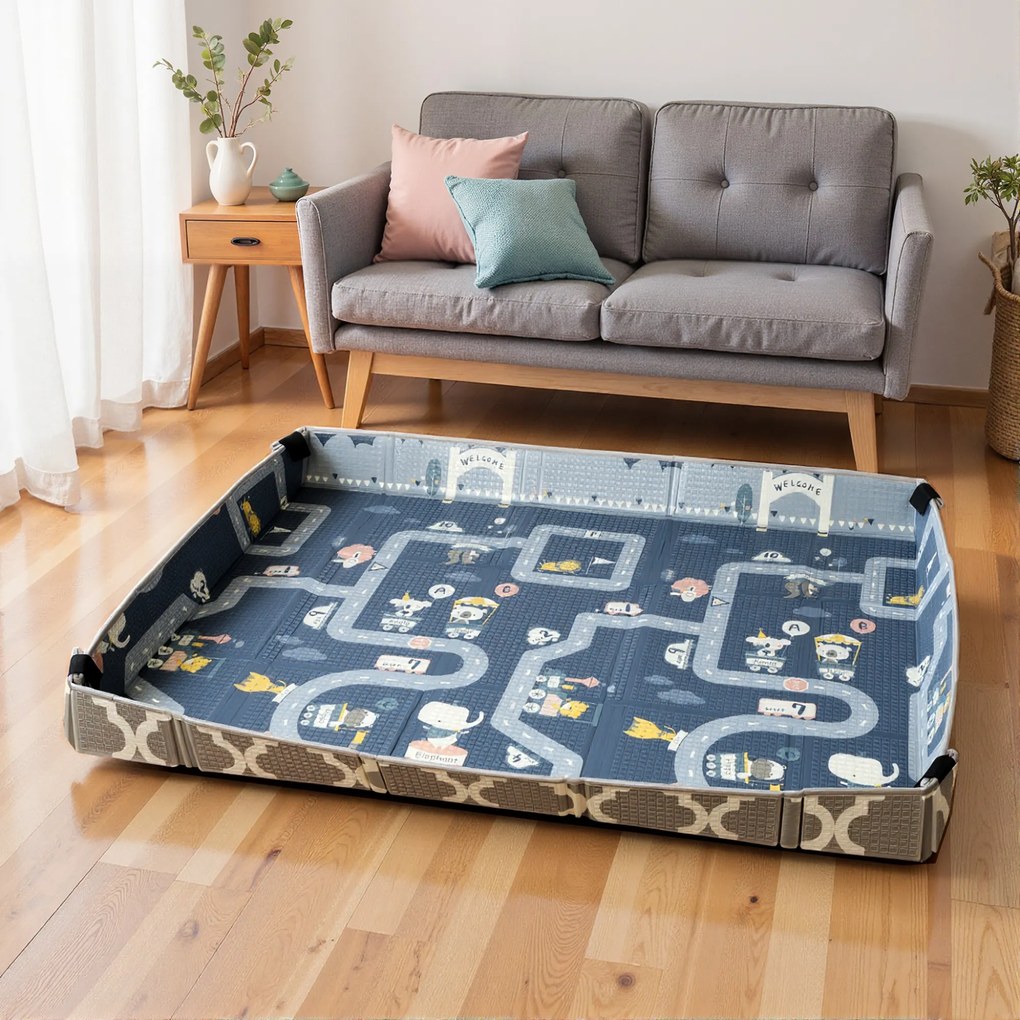 AIYAPLAY Covoraș de joacă pentru bebeluși pliabil și reversibil, covoraș de podea din spumă gros, 202 x 180,5 x 1 cm, multicolor | Aosom Romania