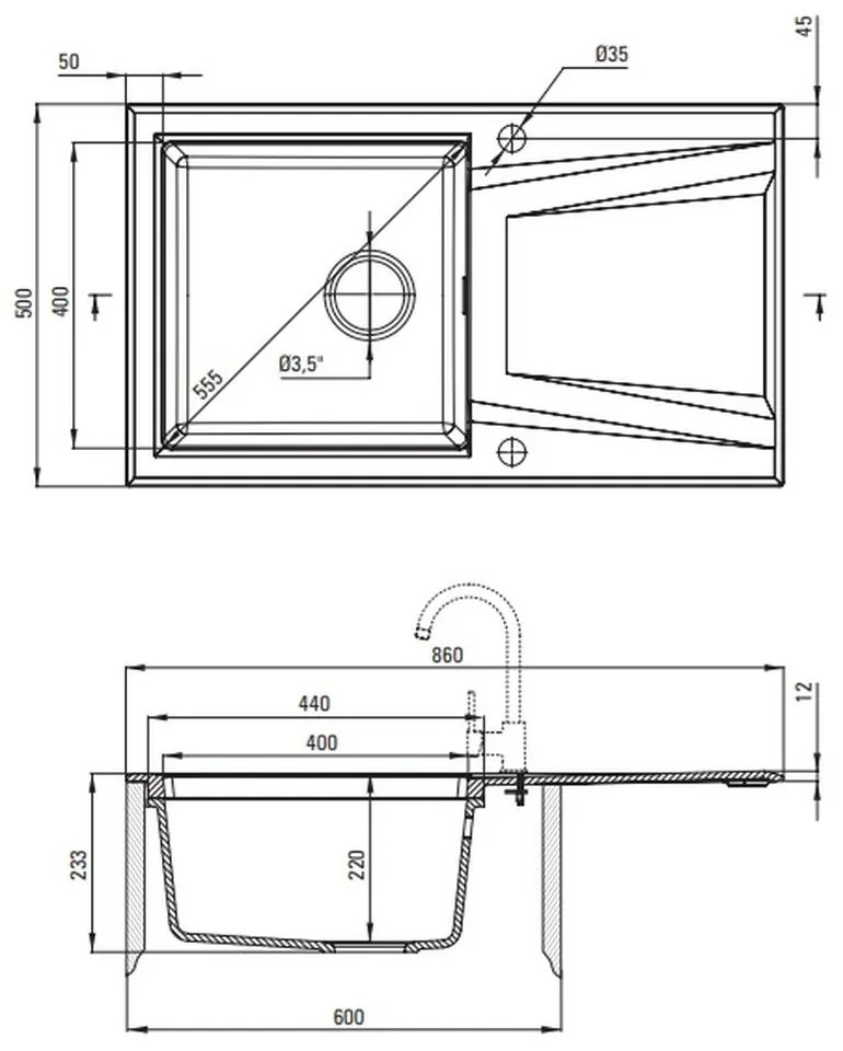 Chiuveta bucatarie hibrid din granit, culoare grafit antracit, Deante Prime Grafit/Antracit