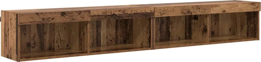 vidaXL Set comodă TV cu led Pe perete Lemn vechi Lemn compozit