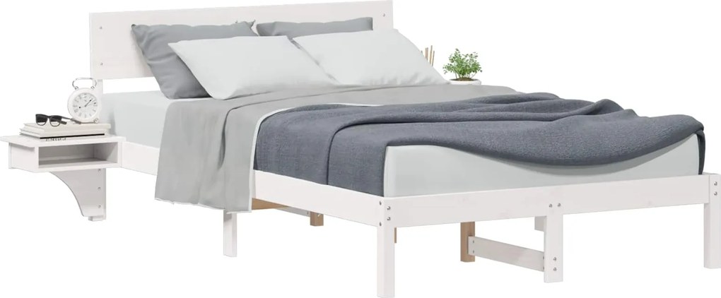 vidaXL Cadru de pat cu headboard Alb 140 x 200 cm Lemn de pin masiv