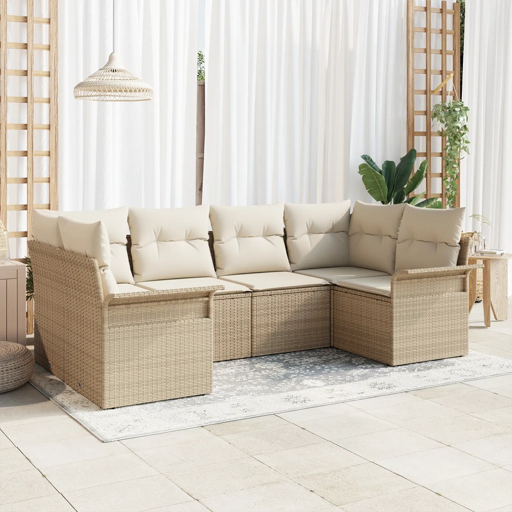 vidaXL Set de canapele pentru grădină cu pernă 6 pcs Bej Rattan poli