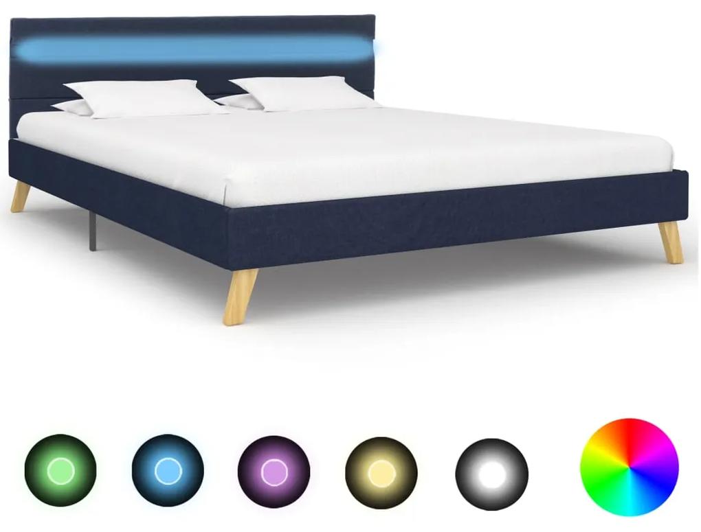 Cadru de pat cu LED-uri, albastru, 160x200cm, material textil Albastru, 160 x 200 cm