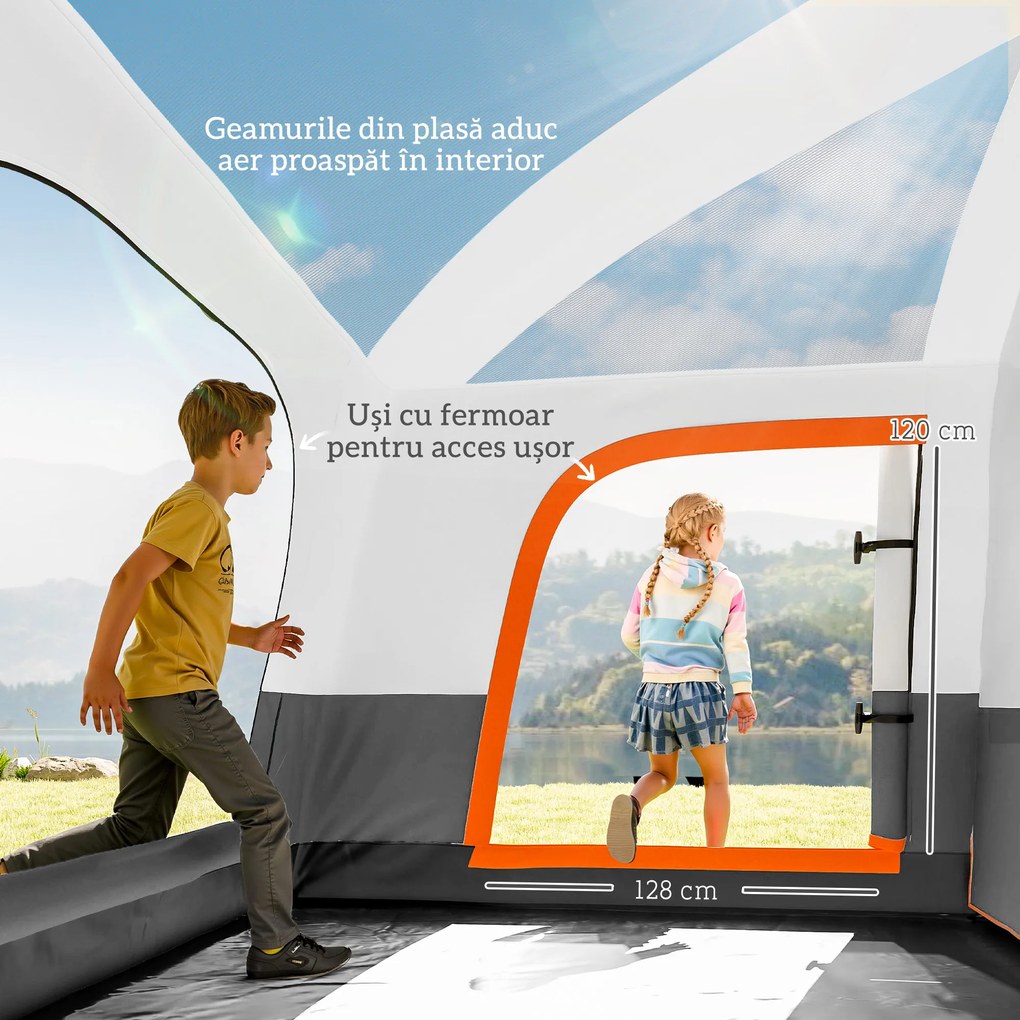 Outsunny Cort de Camping pentru 4-6 Persoane cu 2 Camere, Verandă și Geantă de Transport, 430x305x195 cm, Gri | Aosom Romania